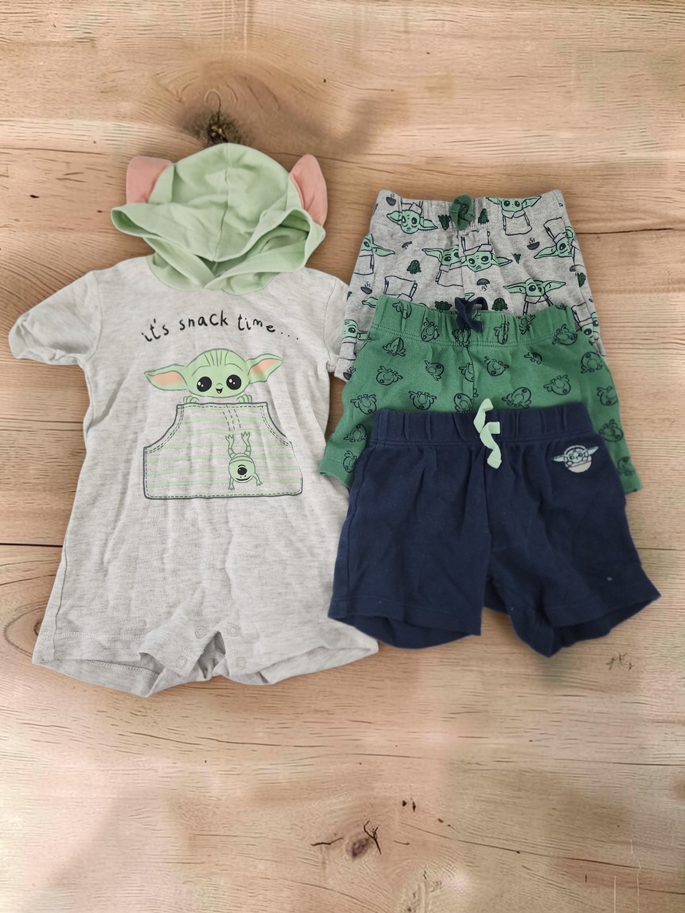 Baby Yoda Themed Baby Romper & Shorts Set - Green, Gray, Navy